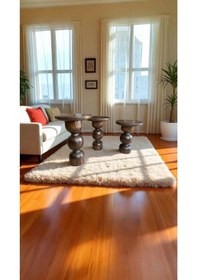 Resim Ceviz Renkli Ahşap Sehpa Seti 3 Lü Yan Sehpa Takımı Kahverengi 