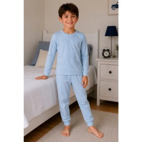 Resim Zuzunga Soft Mavi %100 Pamuk Basic Erkek Çocuk Pijama Takımı 