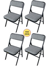 Resim Hey 4'lü Katlanır Kamp Sandalyesi Piknik Sandalye Kazayağı Siyah Çok Renkli 