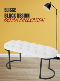 Resim Elısse Black Puf - Metal Ayaklı Kapitoneli Model Puf, Beyaz Bench 