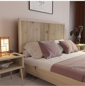 Resim Alaz Model Doğal Çam Ahşap Karyola Ve İki Komodin Set Dikey -295 180 x 200 CM 