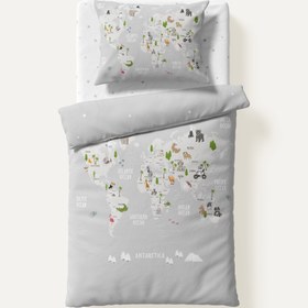 Resim Atlas Gri %100 Organik Pamuk Tek Kişilik Çocuk Nevresim Takımı 100 x 200 cm 