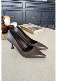 Resim 10 1109 Topukla Kadın Kadeh Topuklu 8 Cm Topuklu Stiletto Ayakkabı Kahve Deri 