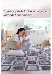 Resim Folk Patchwork Desenli Dokuma Taban Dekoratif Siyah Halı Ba 17 Bej 