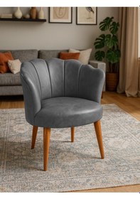 Resim Azra Mobilya Papatya Berjer Tekli Koltuk Deri Kumaş, Modern Tasarım, Demonte Ayaklı - Gri Gri 