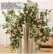 Resim Simülasyon Gül Çiçek Asma Sahte Çiçek Klima Boruları Dekoratif Rattan Plastik Asma Bitkileri Peyzaj Tavan Duvar Örter Pembe 