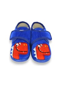 Resim Kırmızı Dinozor Nakışlı Saks Erkek Çocuk Cırt Cırtlı Panduf-f-743 Saks Mavi 