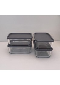 Resim Büyük Saklama Kabı Cam Kahvaltılık 4 Lü - Saklama Seti 1170 Cc.gri Karışık 