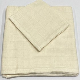Resim Müslin %100 Organik Pamuk Kumaş Örtü Battaniye 100x100cm+ Ağız Mendili Hediyeli Düz Krem Düz Krem 
