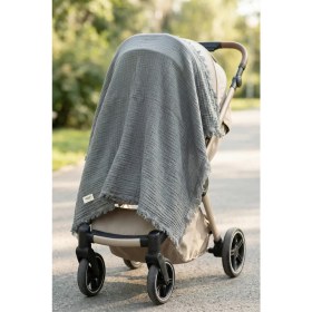 Resim Hamur Bebek 4 Katlı Müslin Pike Örtü %100 Pamuk 2'li Ağız Bezi Hediyeli Yenidoğan 85x100 Battaniye Gri 