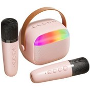 Resim K30 Pembe Bluetooth Hoparlör: Taşınabilir Dış Mekan, Renkli Işık, Çift Mikrofonlu Karaoke Sistemi 