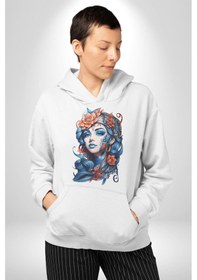 Resim Kızlar Modası Dövme Çiçek Kadın Erkek Beyaz Kapüşonlu Sweatshirt Hoodie Beyaz 