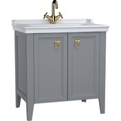 Resim Valarte 62154 Lavabo Dolabı, Kapaklı, Etajerli Lavabolu, Krom Kulplu, 80 cm, Mat Gri 