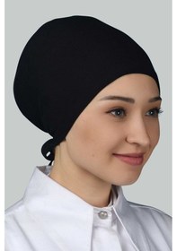Resim Altobeh Kadın Pratik Dikişsiz Bağcıklı Kaymayan Tesettür Penye Bone - Siyah 
