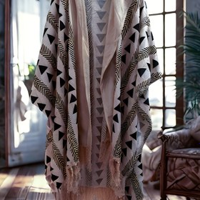 Resim Erkek Boho-Chic Geometrik Baskı Plaj Örtüsü Gömlek - Yaz Tatili için Tül Detaylı Hafif, Nefes Alabilen Polyester Kapüşonlu Ceket 