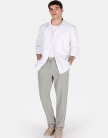 Resim Regular Fit Orta Bel Uzun Paça Erkek Keten Karışımlı Yeşil Pantolon Colin's