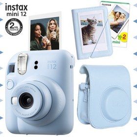 Resim Fujifilm Instax Mini 12 Fotoğraf Makinesi + 20'lu Film + Mini Albüm + Deri Kılıf Seti Mavi 
