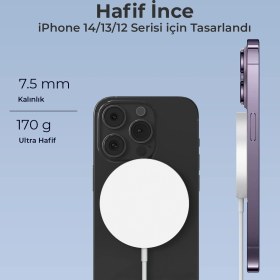 Resim Bix BXMG15 15W Manyetik Kablosuz Şarj Cihazı Beyaz iPhone 12/13/14/15 Serisi ile uyumlu 