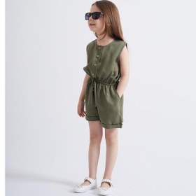 Resim Oliven The Kid Oliventhekid Yeşil Kolsuz Önden Düğmeli Beli Lastikli Cepli Kız Çocuk Tulum Yeşil Yeşil 