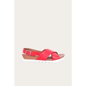 Resim Bueno Shoes Kırmızı Deri Kadın Düz Sandalet 
