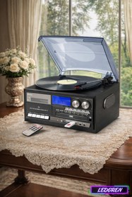 Resim L'eDoren KN-110 Vintage Plak CD Kaset USB Bluetooth TF AUX Özelikli Pikap 