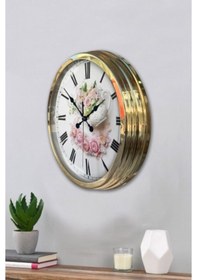 Resim Altın Gold Rengi Metal Çerçeveli Salon Ofis Duvar Saati 40 Cm (531956985) 