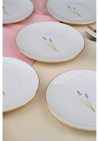 Resim Tabak Evi Porselen Natura Lavanta Altın Yaldız Pasta Tabağı 20,50cm 6 Lı Çok Renkli 