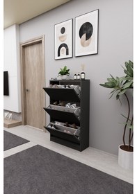 Resim Mirobi Kembe 3 Bölmeli Açılır Modern Dekoratif Ayakkabılık An... Antrasit 