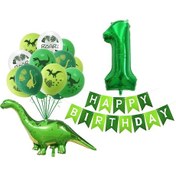 Resim Konesam 32 Ve 12 İnç Lüx Lastik Balon Seti - Kartoon Dinozor Ve Rakam Desenli, Doğum Günü Partileri İçin 