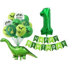 Resim Konesam 32 Ve 12 İnç Lüx Lastik Balon Seti - Kartoon Dinozor Ve Rakam Desenli, Doğum Günü Partileri İçin 