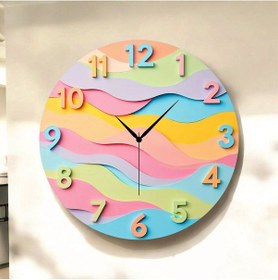 Resim Renkli Baskı Desenli Sayılı Hediyelik Ahşap Sessiz Tablo Duvar Saati 102 Renkli 