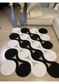 Resim Mavaux Quantum Jüt Görünümlü Hasır Özel Yapım Kilim Siyah - Beyaz 