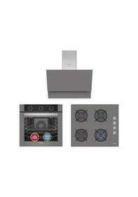 Resim Simfer 9 Fonksiyon QS Mekanik Gri Büyük Pop-Up 3'lü Ankastre Set (8222 Fırın + 3538 Ocak + 8736 Davlumbaz) 