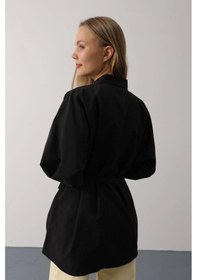 Resim Defymoda Kuşak Detaylı Tunik Gömlek - Siyah Siyah 