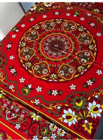 Resim Kolay Temizlenebilir Renkli Cıvıl Cıvıl Desenli Masa Örtüsü 170x170 Cm Turuncu 