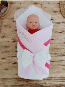 Resim Yenidoğan Bal Peteği My Prince Taç Nakışlı Delüks Kundak Bebek Battaniyesi Pembe Renkli Çok Renkli 
