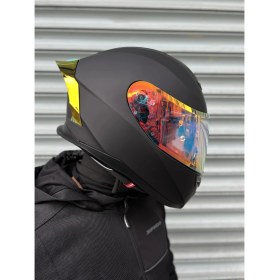 Resim Rivox R1 Mat Siyah Revo Kapalı Kask (Gold Vizörlü) 