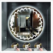 Resim Dnr-Mirror55 Cm Beyaz Ledli Tasarım Kumlamalı Dokunmatik Bluetoothlu Buğu Önleyicili Banyo Aynası Makyaj Ayna 
