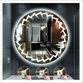 Resim Dnr-Mirror55 Cm Beyaz Ledli Tasarım Kumlamalı Dokunmatik Bluetoothlu Buğu Önleyicili Banyo Aynası Makyaj Ayna 