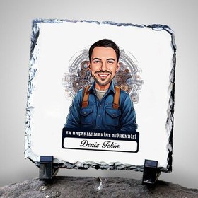 Resim Karikatürlü En Başarılı Erkek Makine Mühendisi Dekoratif Taş 