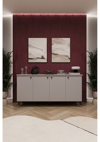 Resim Asra Trend 4 Kapaklı Konsol KNSL01 %100 MDF Metal Ayaklı Çok Amaçlı Dolap Kül Gri 