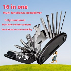Resim 16'sı-1 Paslanmaz Çelik Taşınabilir Katlanabilir Multitool, Altıgen Anahtarlar, Evrensel Şurup Seti ve Kombinasyon Anahtarları ile - Kompakt Çok Amaçlı Cep Alet Seti 
