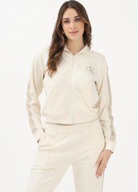 Resim Calvin Klein Uzun Kollu Esnek Havlu Kumaş Tam Fermuarlı Eşofman Üstü Kadın Beyaz Ceket LV047E226G-YA 