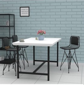 Resim Knsz ufak boy tel bar sandalyesi 1 li uslu syhsyh sırt minderli 55 cm oturma yüksekliği mutfak bahçe cafe ofis 