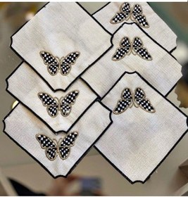 Resim Kelebek Siyah 6'lı Kokteyl Sunum Peçetesi Linen Keten Kumaş 