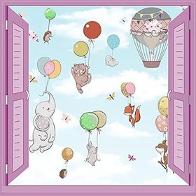 Resim Çocuk Odası Bebek Odası Pencere Poster Duvar Kağıdı Balonlar 