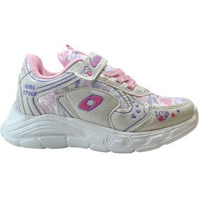 Resim Onlo Ayakkabı Lf.2024 Beyaz Pembe Cırtlı Kız Çocuk Ayakkabı Beyaz - Pembe 