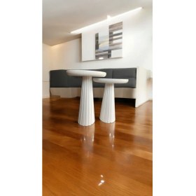 Resim Wood Wooden Ahşap 2'li Set Fitilli Mantar Yan Sehpa Modern Beyaz Renk Fiskos 