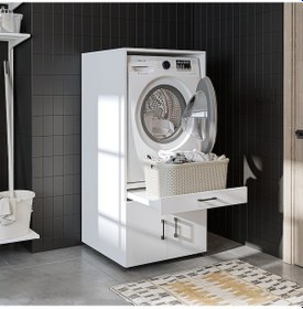 Resim Tek Çekmeceli Ve Kapaklı Çamaşır Ve Kurutma Makinesi Dolabı Mat Beyaz 