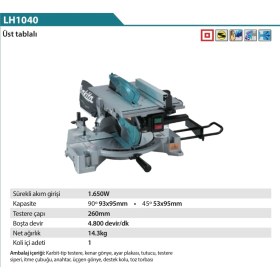 Resim Makita LH1040 Üstden Tablalı Gönye Kesme Makinası 
